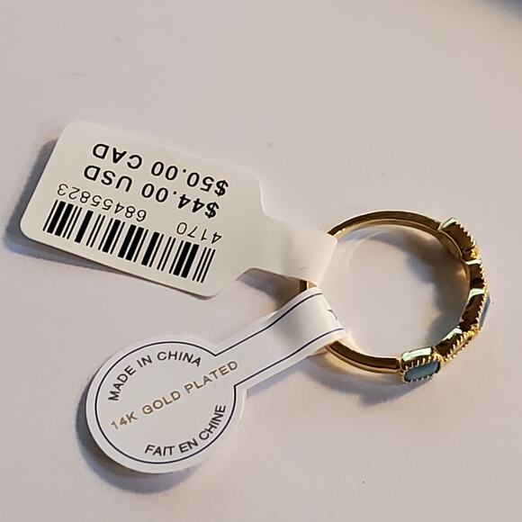 Anthropologie Turquoise square and oval gemstone ring Gold over Brass Size 7 NWT - Picture 7 of 10